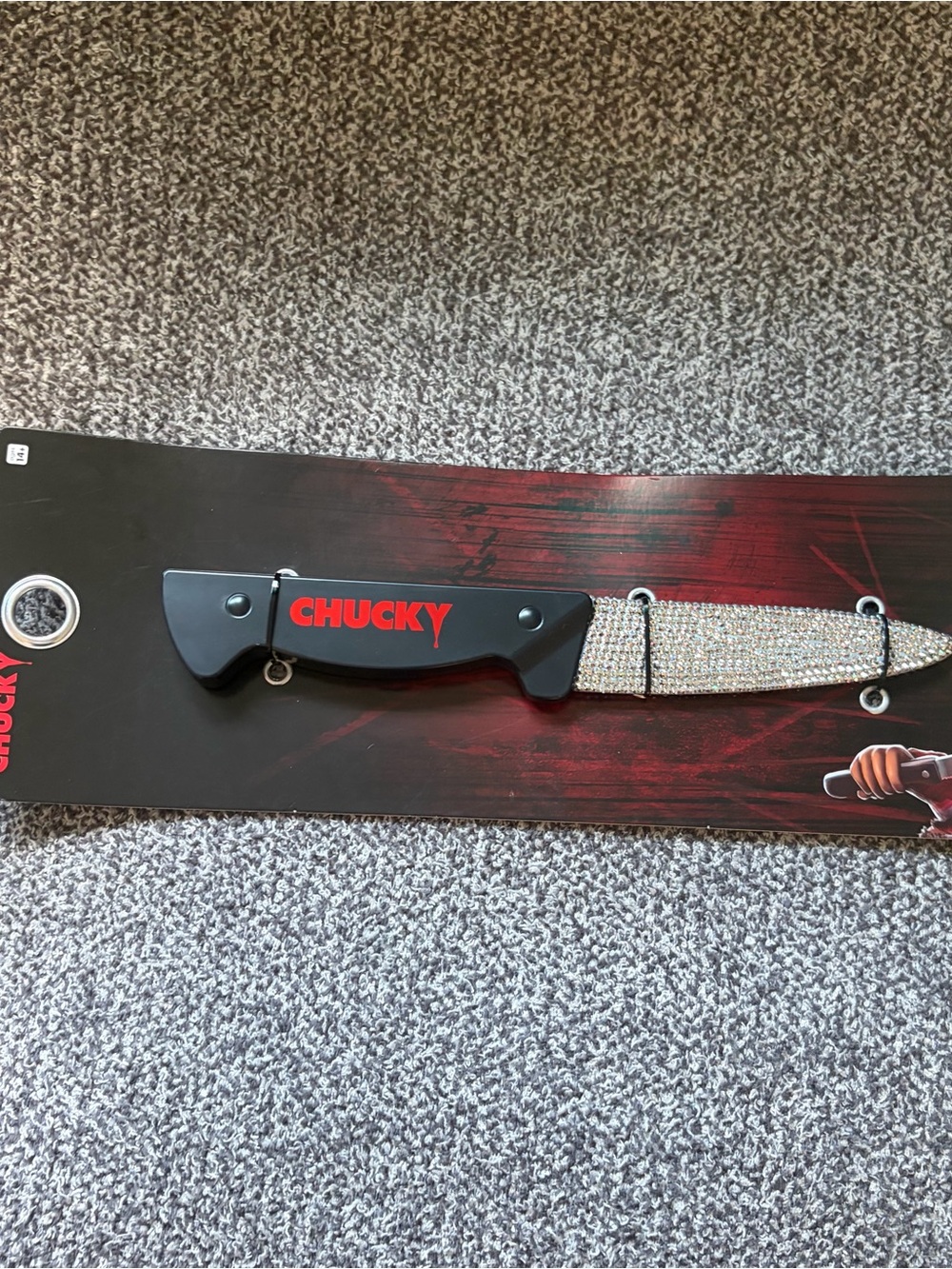 Universal Chucky Decorative Knife with Red Logo and Silver Rhinestone Sheath